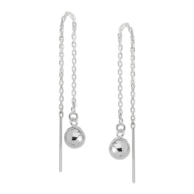 Silver 7mm Bead Dangle Threader Earrings