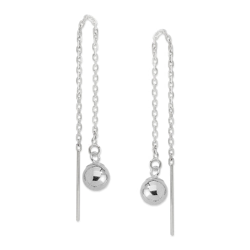 14k White Gold 7mm Bead Dangle Threader Earrings