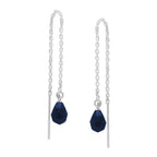 Silver Faceted Teardrop Birthstone Cable Link Threader Earrings