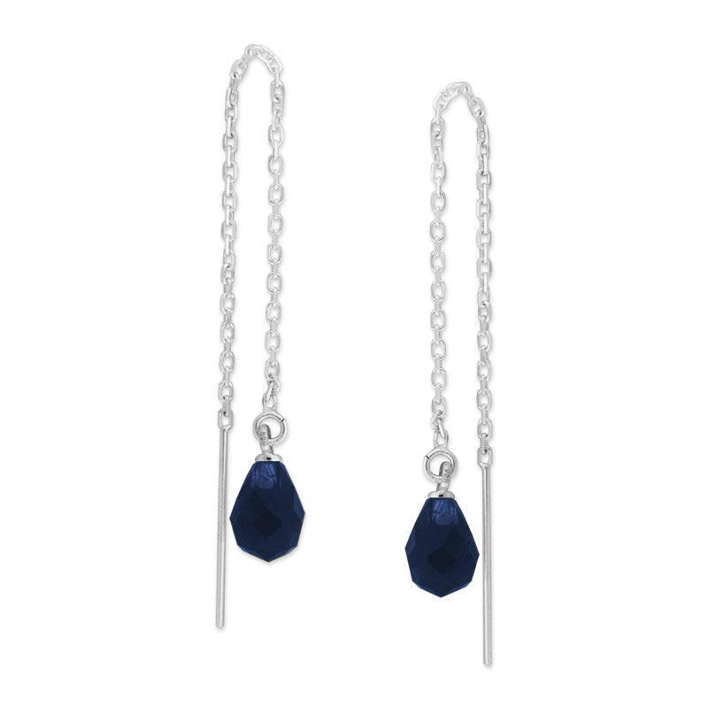 Silver Faceted Teardrop Birthstone Cable Link Threader Earrings