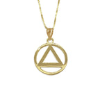Gold over Silver Sobriety Pendant - AA Recovery Charm - Small Size 12.50mm - Sterling Silver with Gold Fill Box Chain