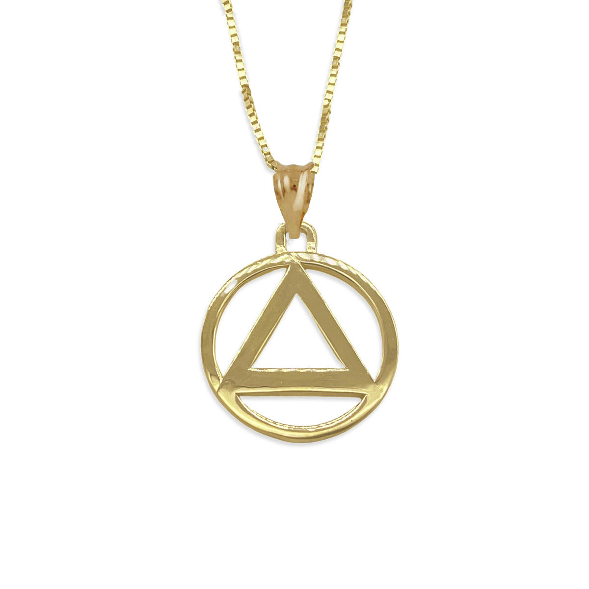 Gold over Silver Sobriety Pendant - AA Recovery Charm - Small Size 12.50mm - Sterling Silver with Gold Fill Box Chain