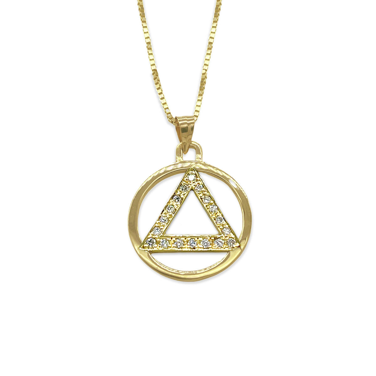 Diamond Sobriety Pendant - AA Recovery Charm - Small Size 12.50mm - 14kt. Yellow Gold