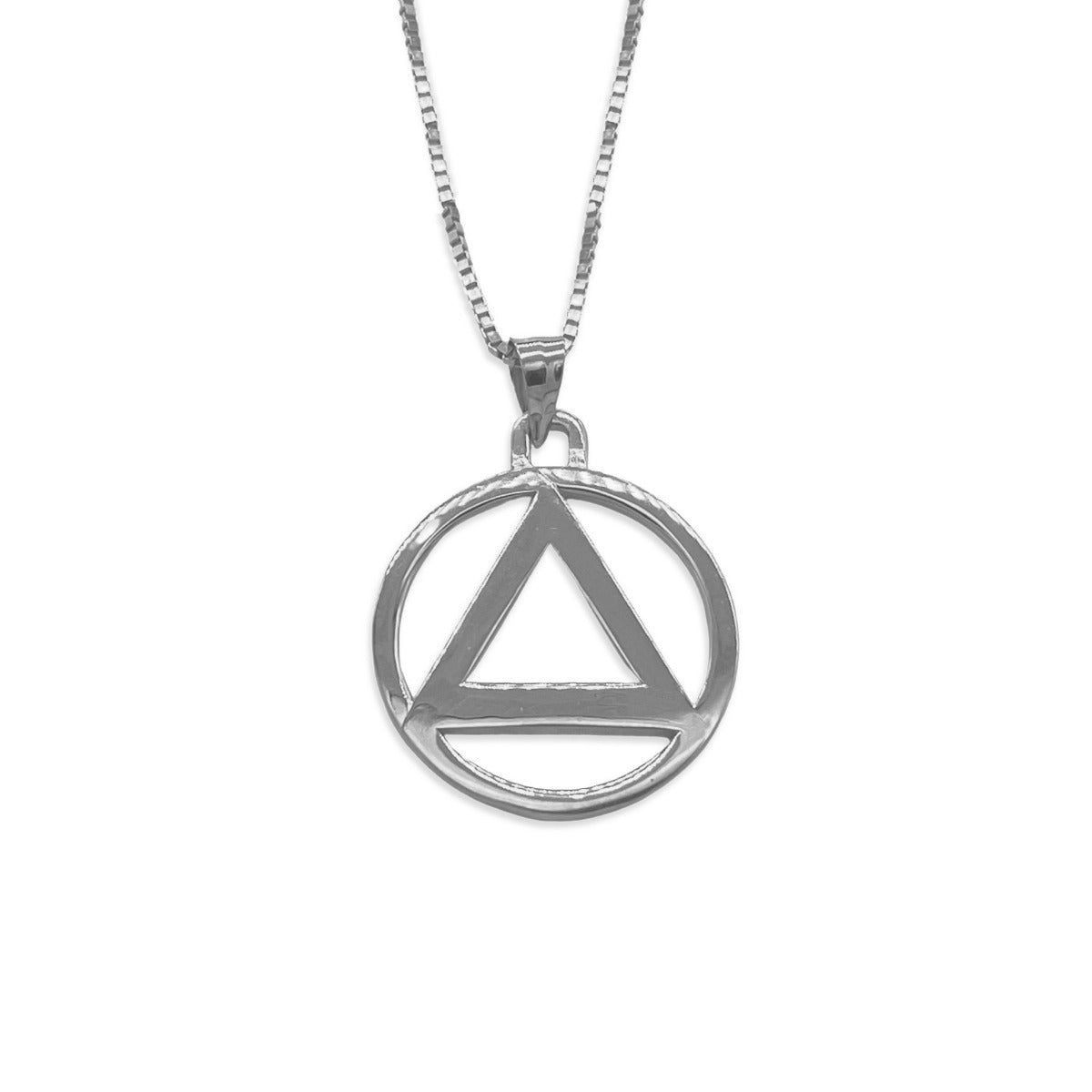 Silver Sobriety Pendant - AA Recovery Charm - Small Size 12.50mm - Sterling Silver with Box Chain Sterling Silver