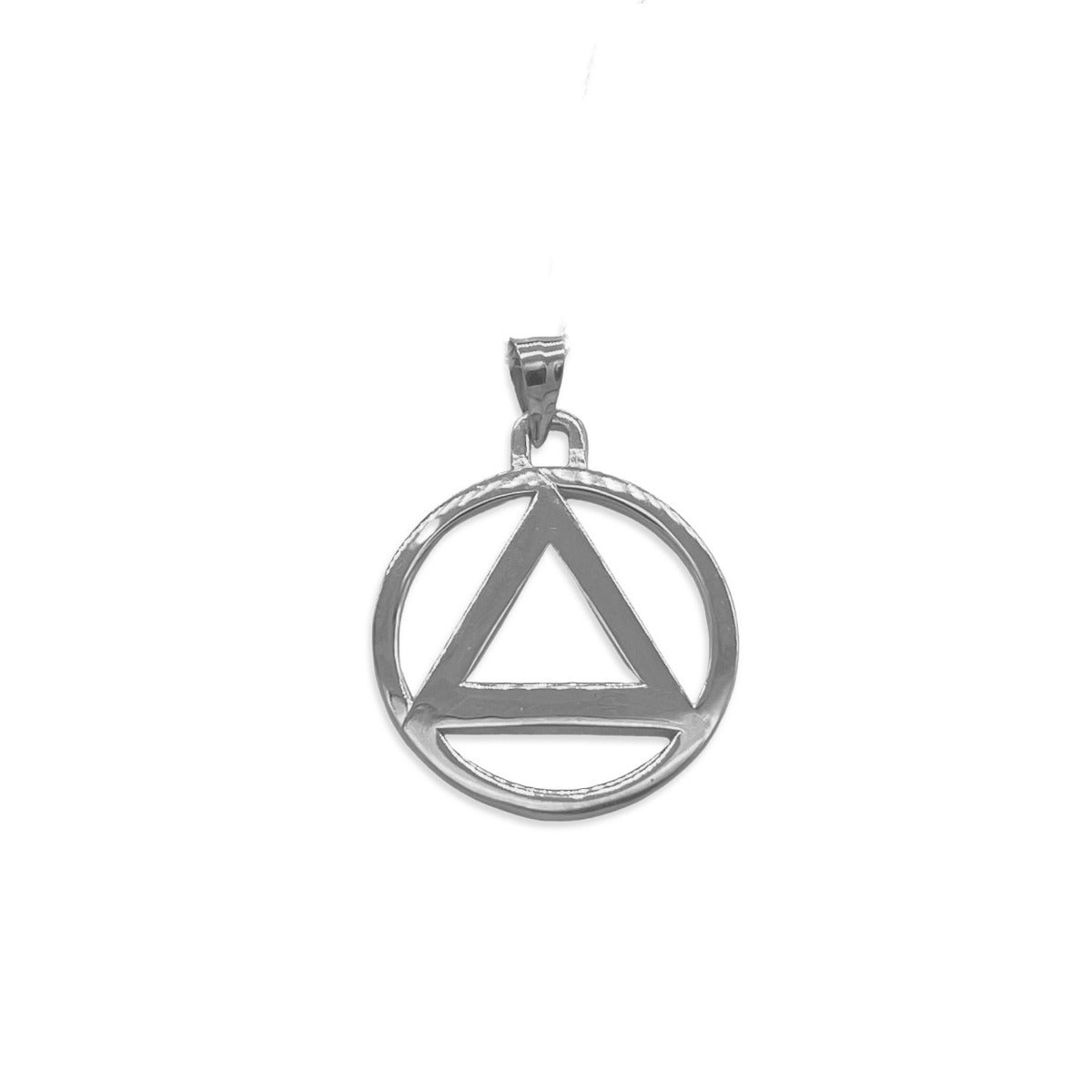 Gold Sobriety Pendant - AA Recovery Charm - Small Size 12.50mm - 14kt. White Gold
