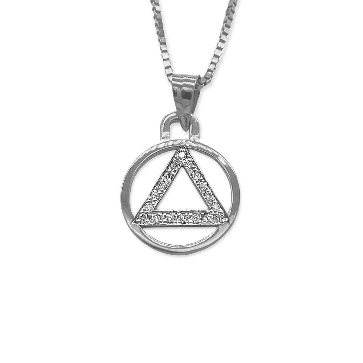 Diamond Sobriety Pendant - AA Recovery Charm - Small Size 12.50mm - 14kt. White Gold