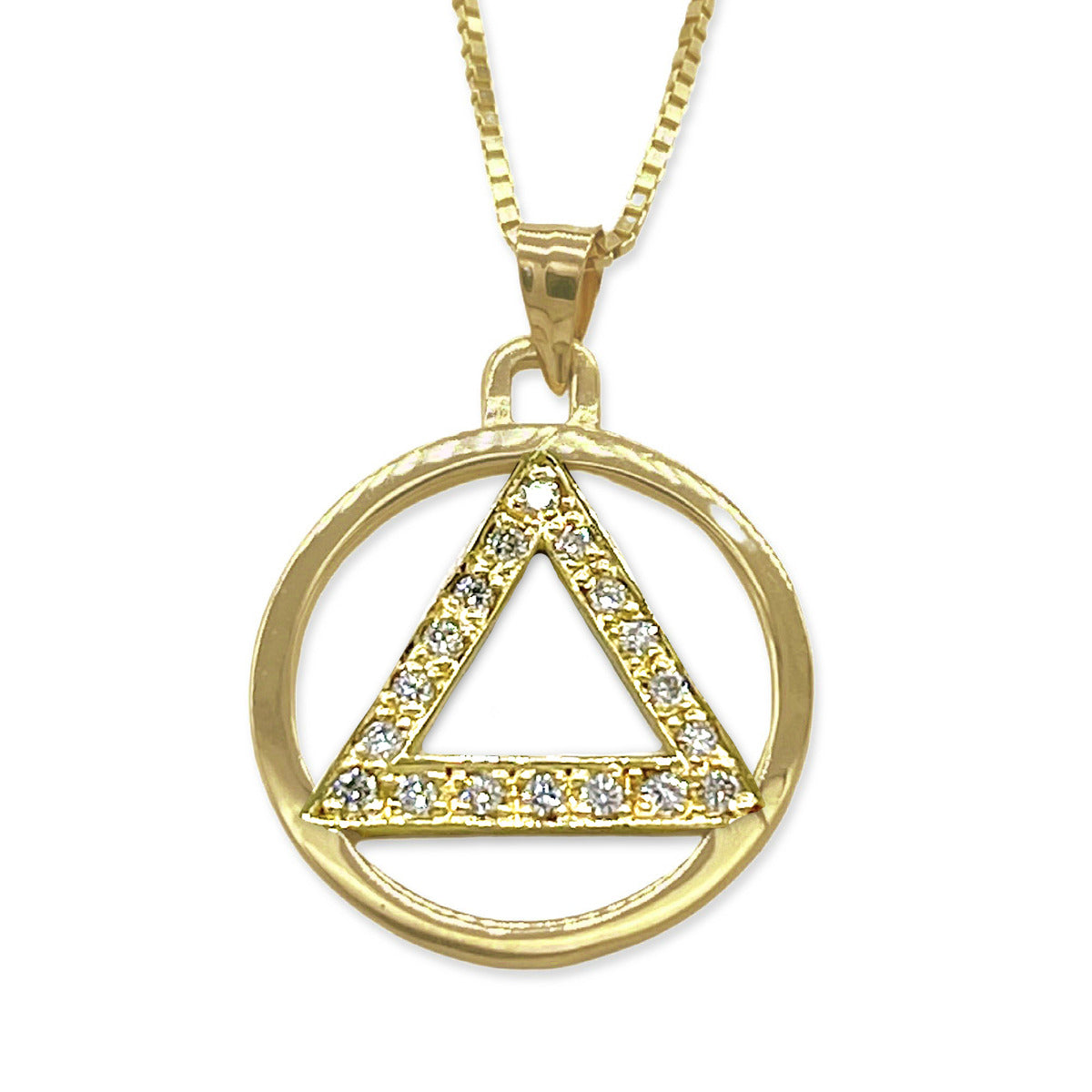 Diamond Sobriety Pendant - AA Recovery Charm - Large Size 18.50mm - 14kt. Yellow Gold