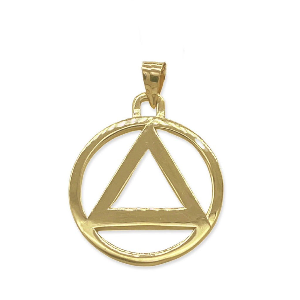 Gold Sobriety Pendant - AA Recovery Charm - Large Size 18.50mm - 14kt. Yellow Gold without Chain. 