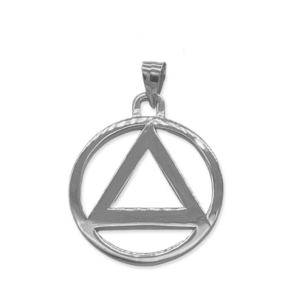 Gold Sobriety Pendant - AA Recovery Charm - Large Size 18.50mm - 14kt. White Gold