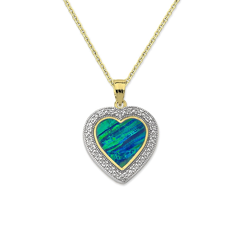 Inlaid Blue Opal Cubic Zirconia Accent Pendant Necklace 18k Gold Over Silver