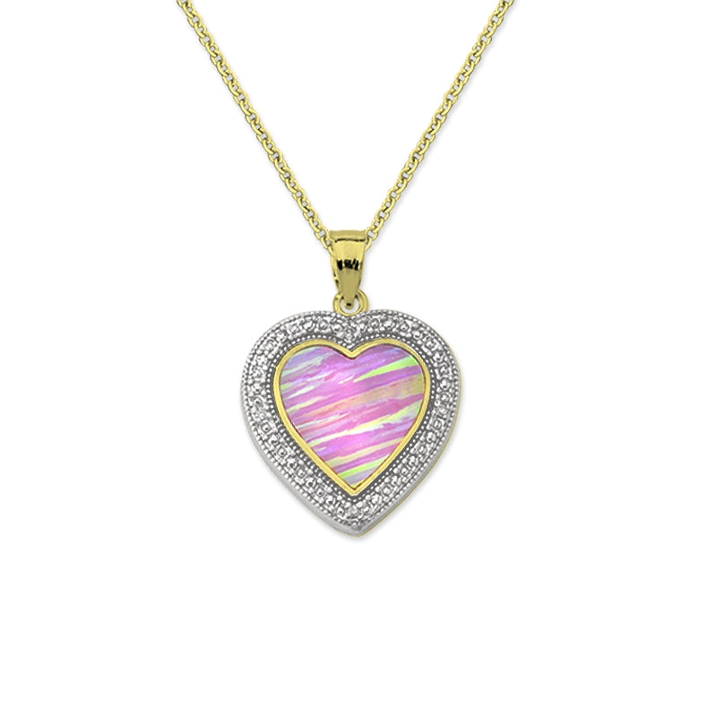 Inlaid Pink Opal Cubic Zirconia Accent Pendant Necklace 18k Gold Over Silver