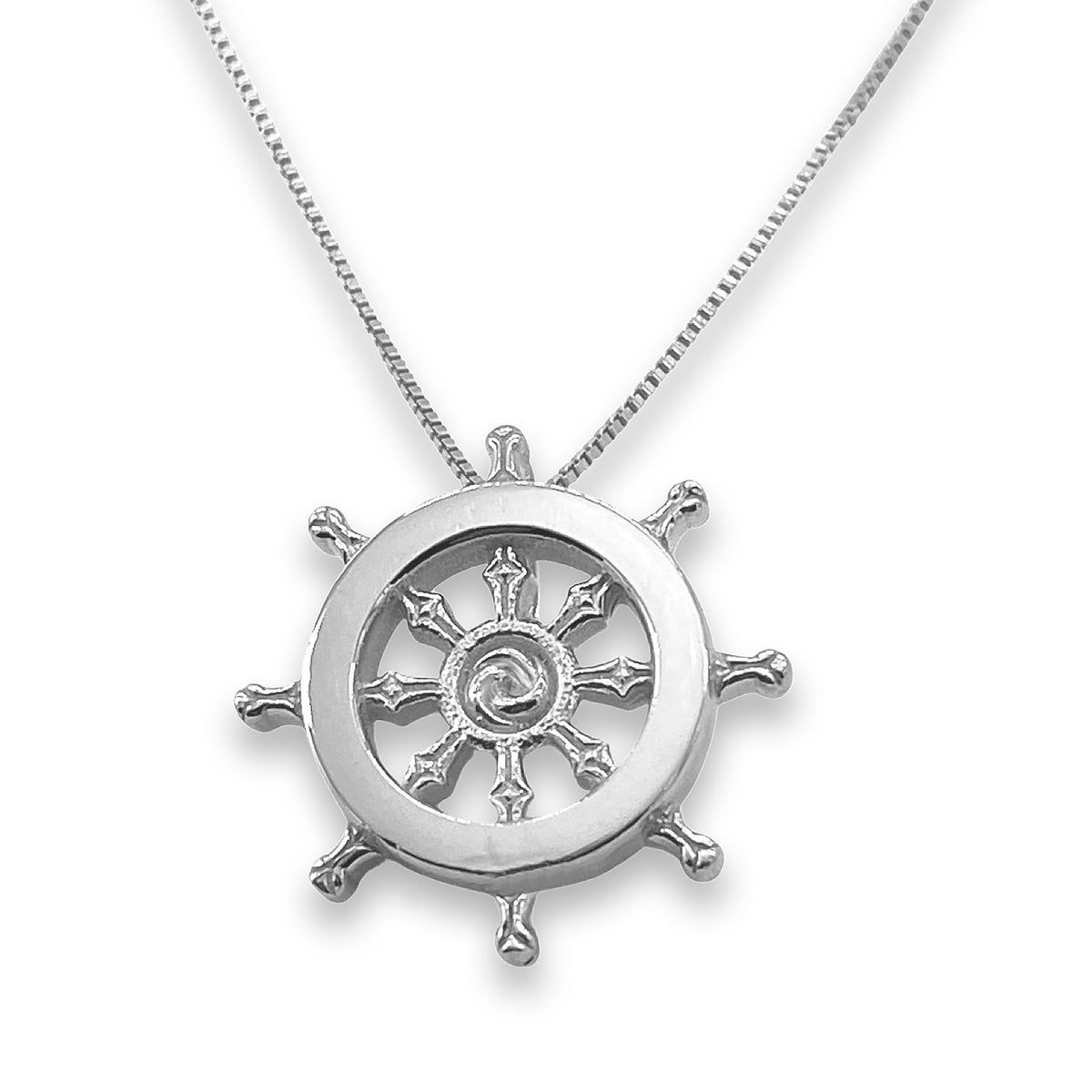 Dharma Wheel Necklace – Sterling Silver & Gold over Silver Buddhist Pendant