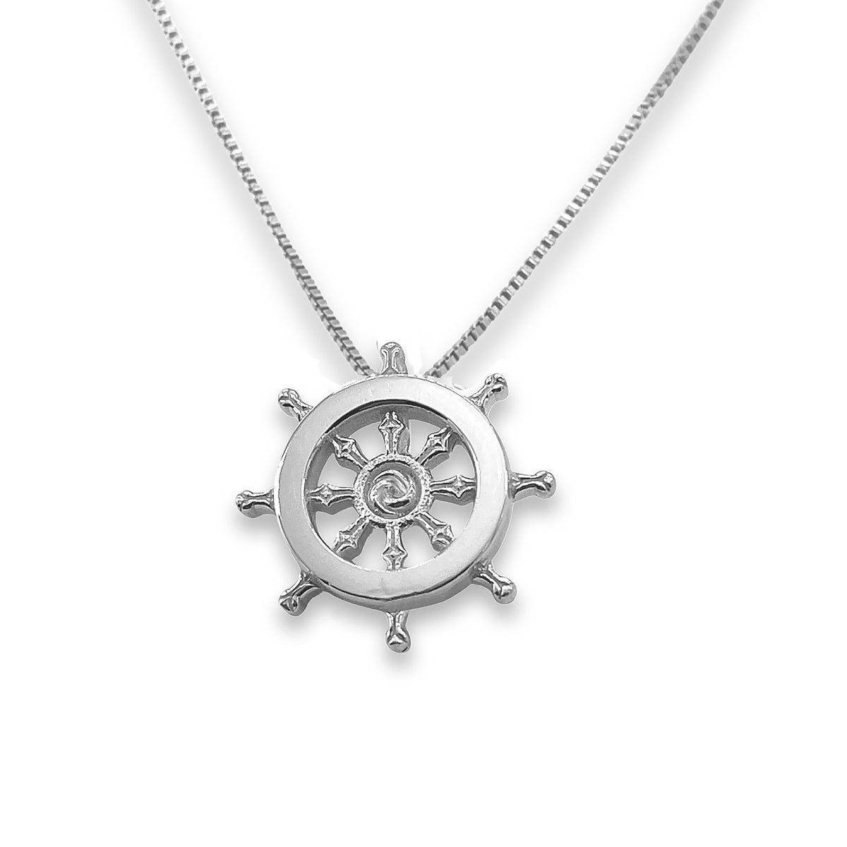 Dharma Wheel Necklace – Sterling Silver & Gold over Silver Buddhist Pendant