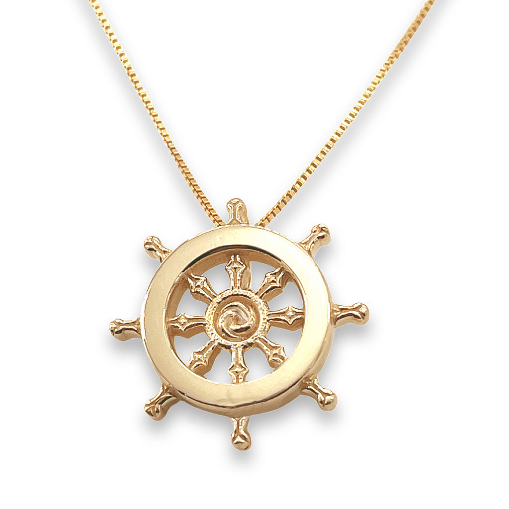 Dharma Wheel Necklace – Sterling Silver & Gold over Silver Buddhist Pendant