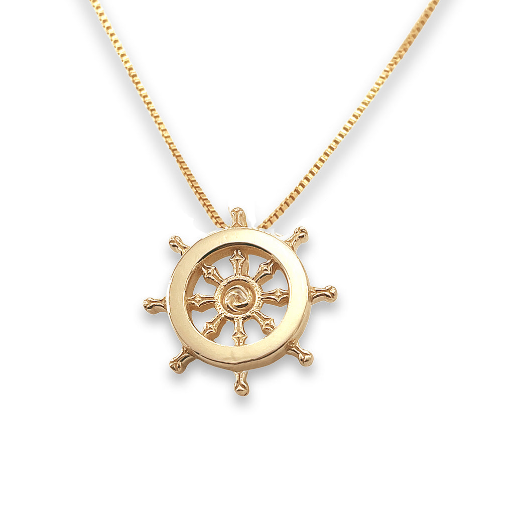 Dharma Wheel Necklace – Sterling Silver & Gold over Silver Buddhist Pendant