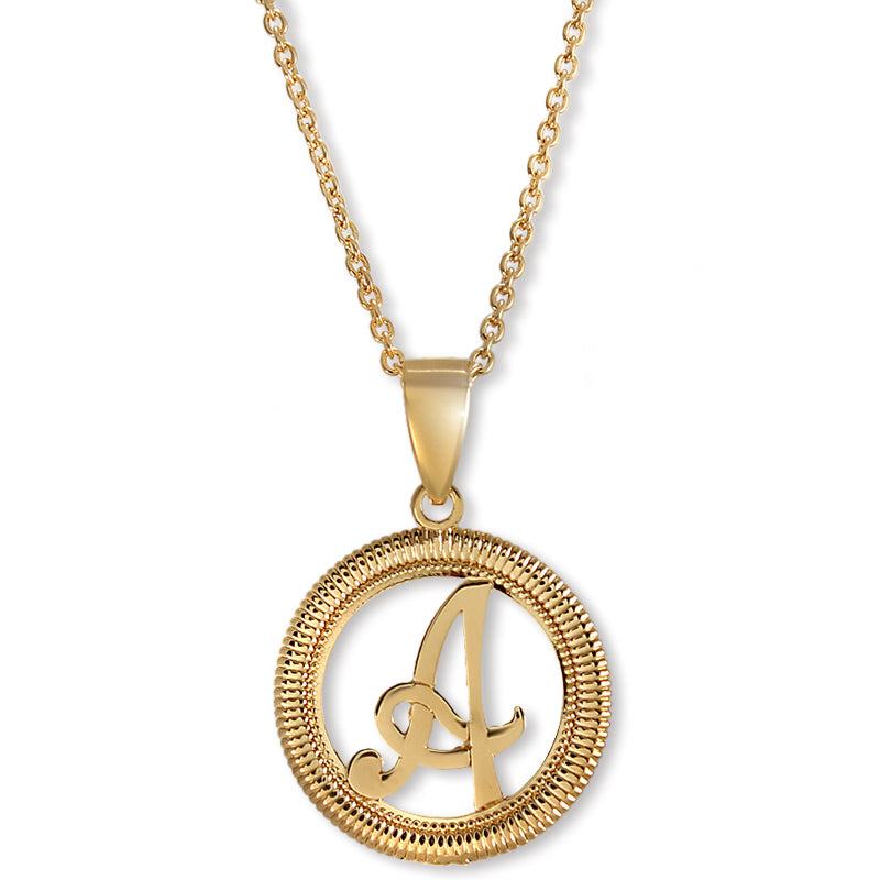 Gold over Silver Script Initial A Pedant Necklace
