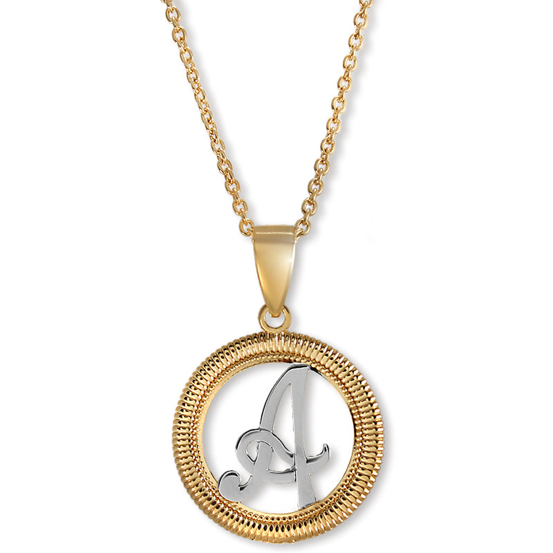 Silver Two Tone Script  Initial A Pedant Necklace