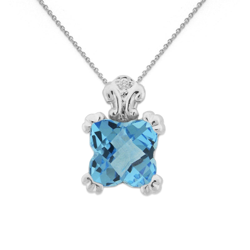 Blue Topaz Pendant With 0.55mm Thin Rolo Chain for Ladies