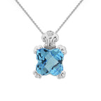 Blue Topaz Pendant With 0.55mm Thin Rolo Chain for Ladies