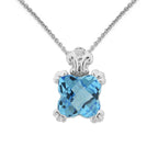 Blue Topaz Pendant With 1.30mm Thicher Cable Link Chair Ladies
