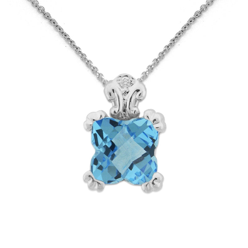 Blue Topaz Pendant With 1.30mm Thicher Cable Link Chair Ladies