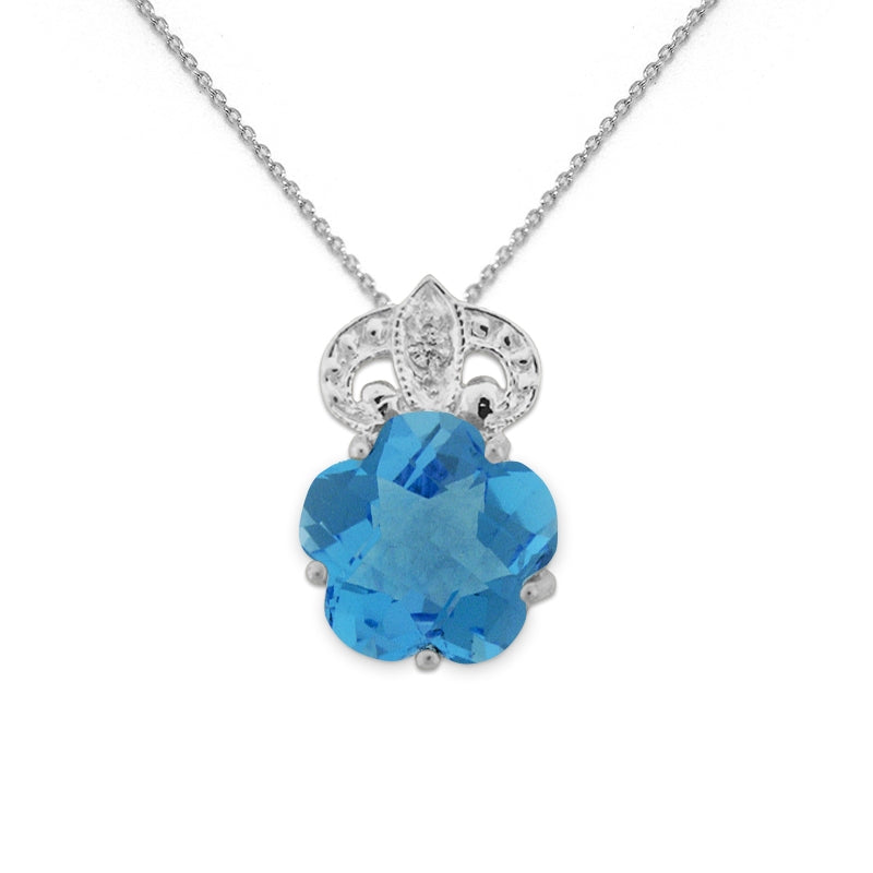 Blue Topaz Pendant With 0.55mm Thin Rolo Chain for Ladies