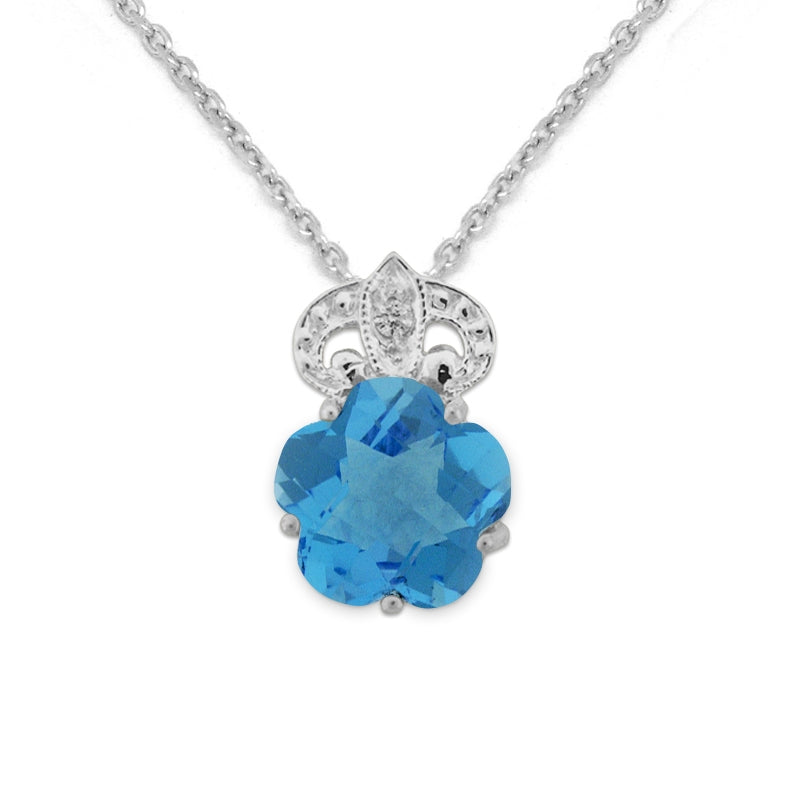 Blue Topaz Pendant With 1.30mm Thicher Cable Link Chair Ladies