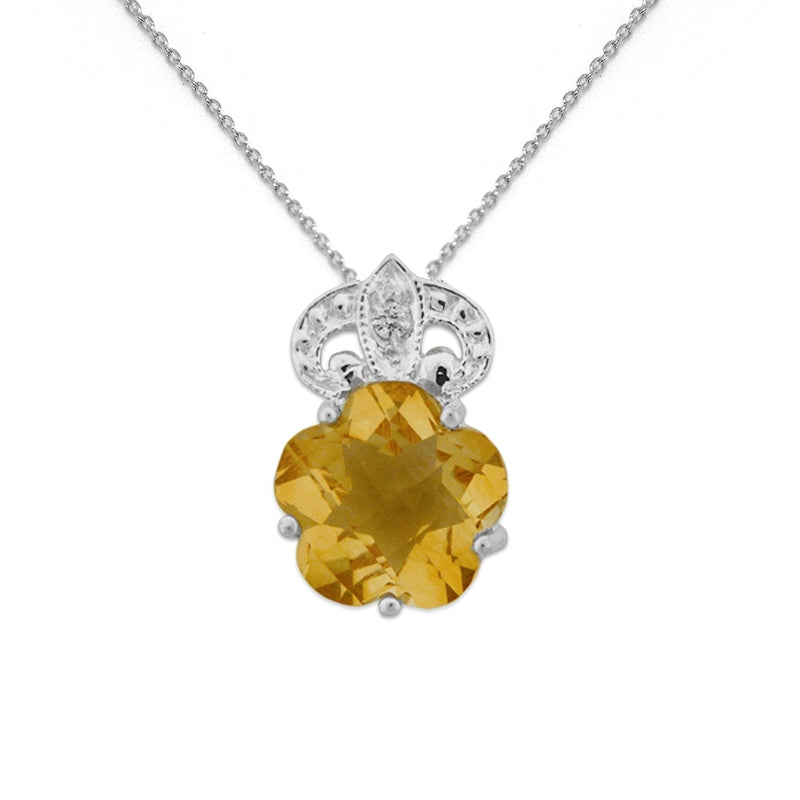 Citrine Pendant With 0.55mm Thin Rolo Chain for Ladies