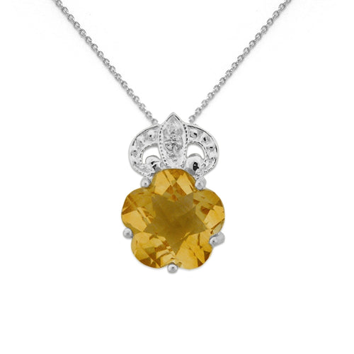Citrine Pendant With 0.55mm Thin Rolo Chain for Ladies