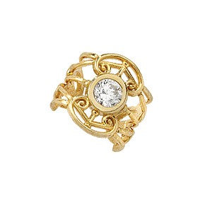Cubic Zirconia Filigree 14k Gold Ear Cuff Earring