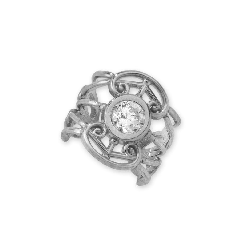 Cubic Zirconia Filigree Silver Ear Cuff Earring