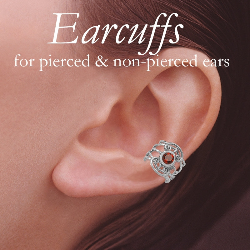 Filigree Birthstone Ear Cuff Earring 10k White Gold