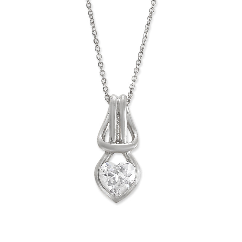 Silver Heart Shape CZ Love Knot Pendant