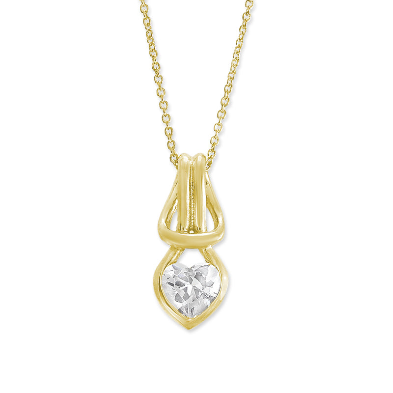 Gold Over Silver Heart Shape CZ Love Knot Pendant