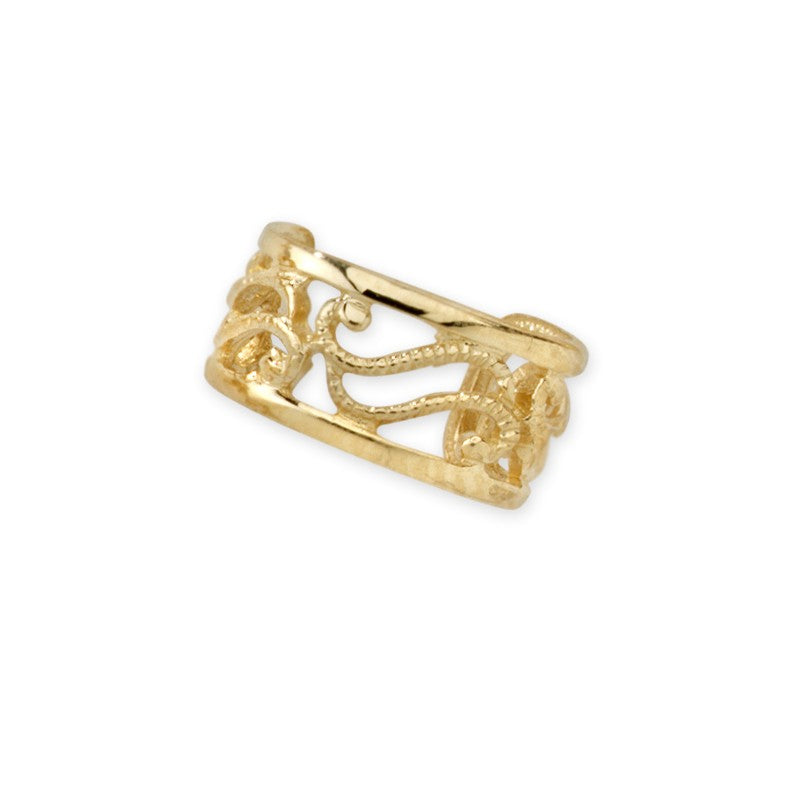 Ear Cuff Earring Open Filigree 14k Yellow Gold