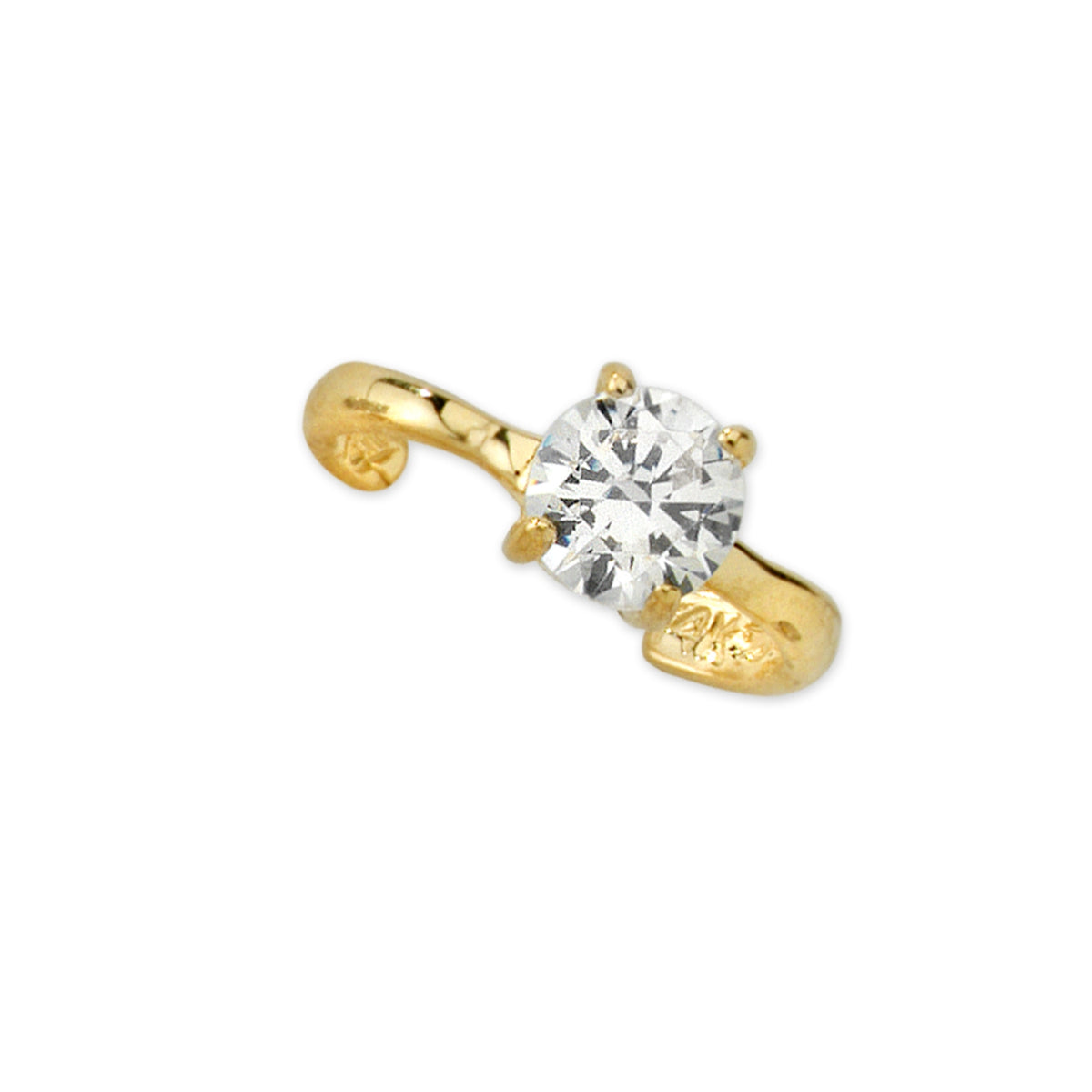 Ear Cuff Earring Single Cubic Zirconia 10k Yellow Gold