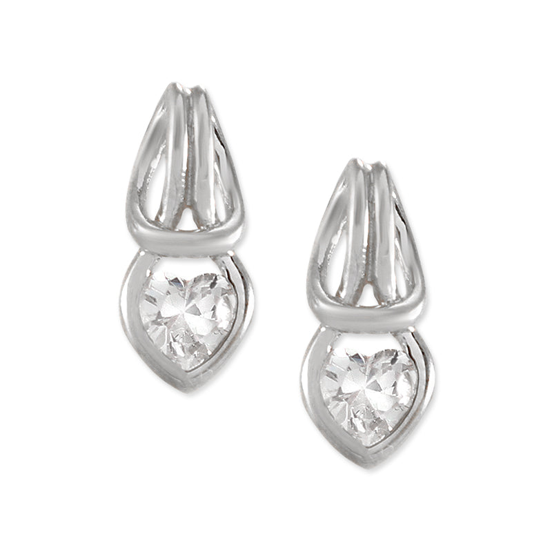 1 Carat Twt.  Heart Shape Cubic Zirconia Love Knot Earrings in Sterling Silver