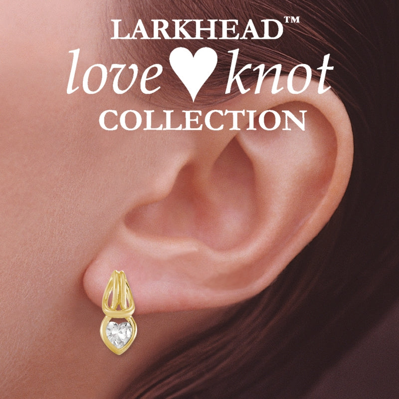 Love Knot Pendant Earring Set Heartshape Cubic Zirconia Larkhead 18k Gold over Silver