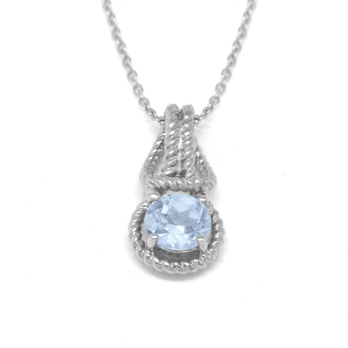 Love Knot Pendant Necklace Aquarmarine March Birthstone Sterling Silver