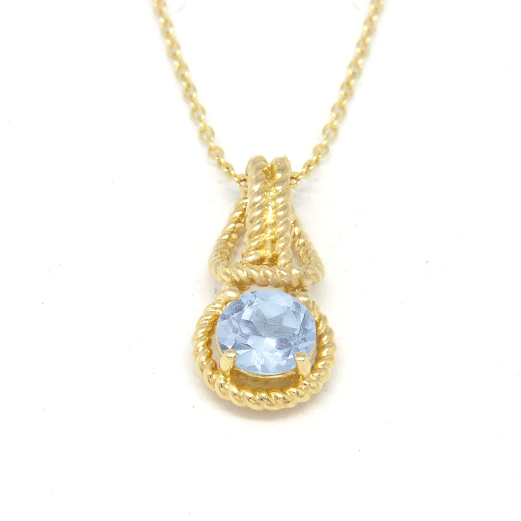 Love Knot Pendant Necklace 1 Carat Aquamarine March Birthstone Gold Over Silver