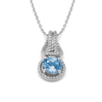 Love Knot Pendant Necklace 1 Carat Blue Zircon December Birthstone Sterling Silver