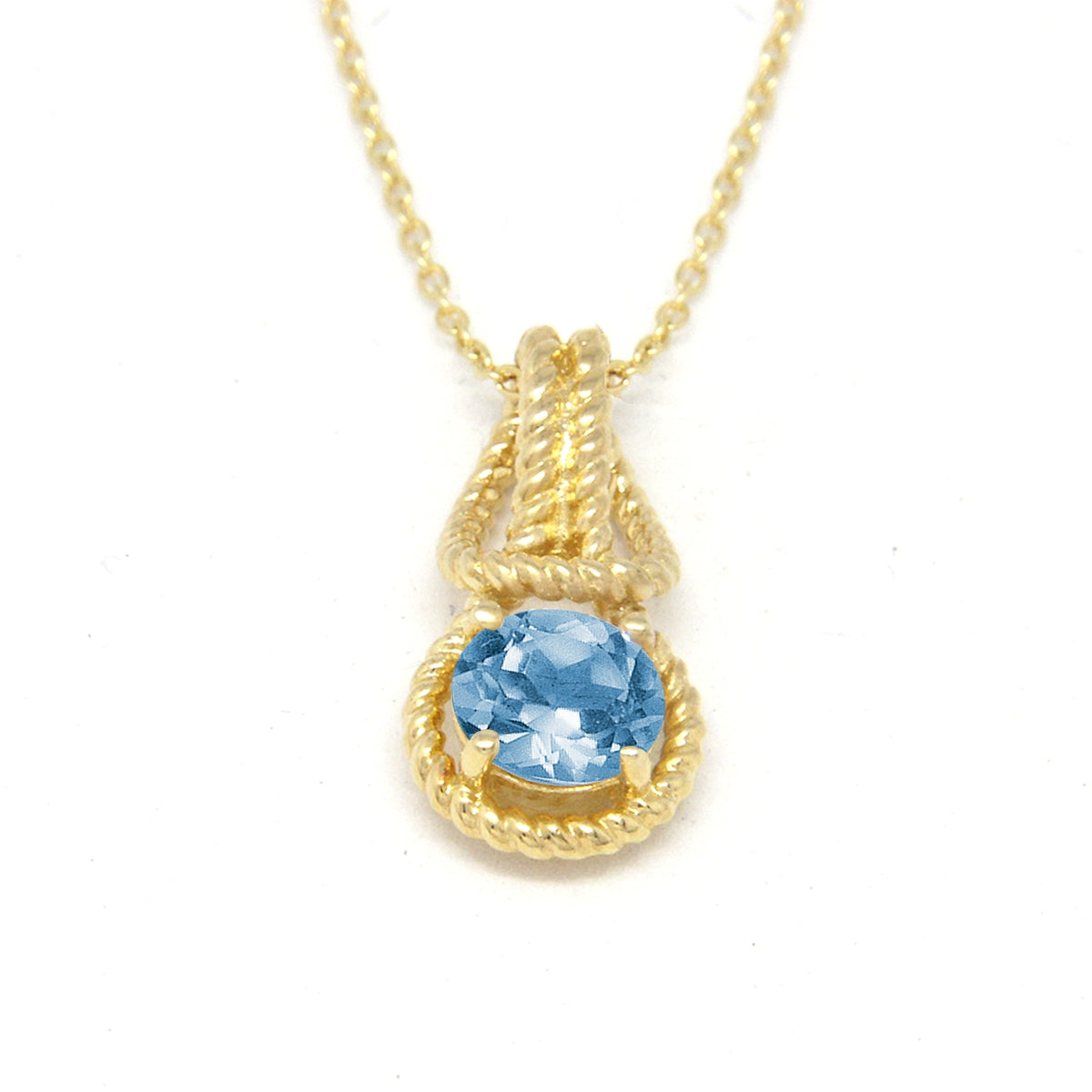 Love Knot Pendant Necklace 1 Carat Blue Zircon December Birthstone Gold Over Silver