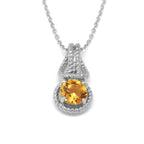 Love Knot Pendant Necklace 1 Carat Yellow Topaz November Birthstone Sterling Silver