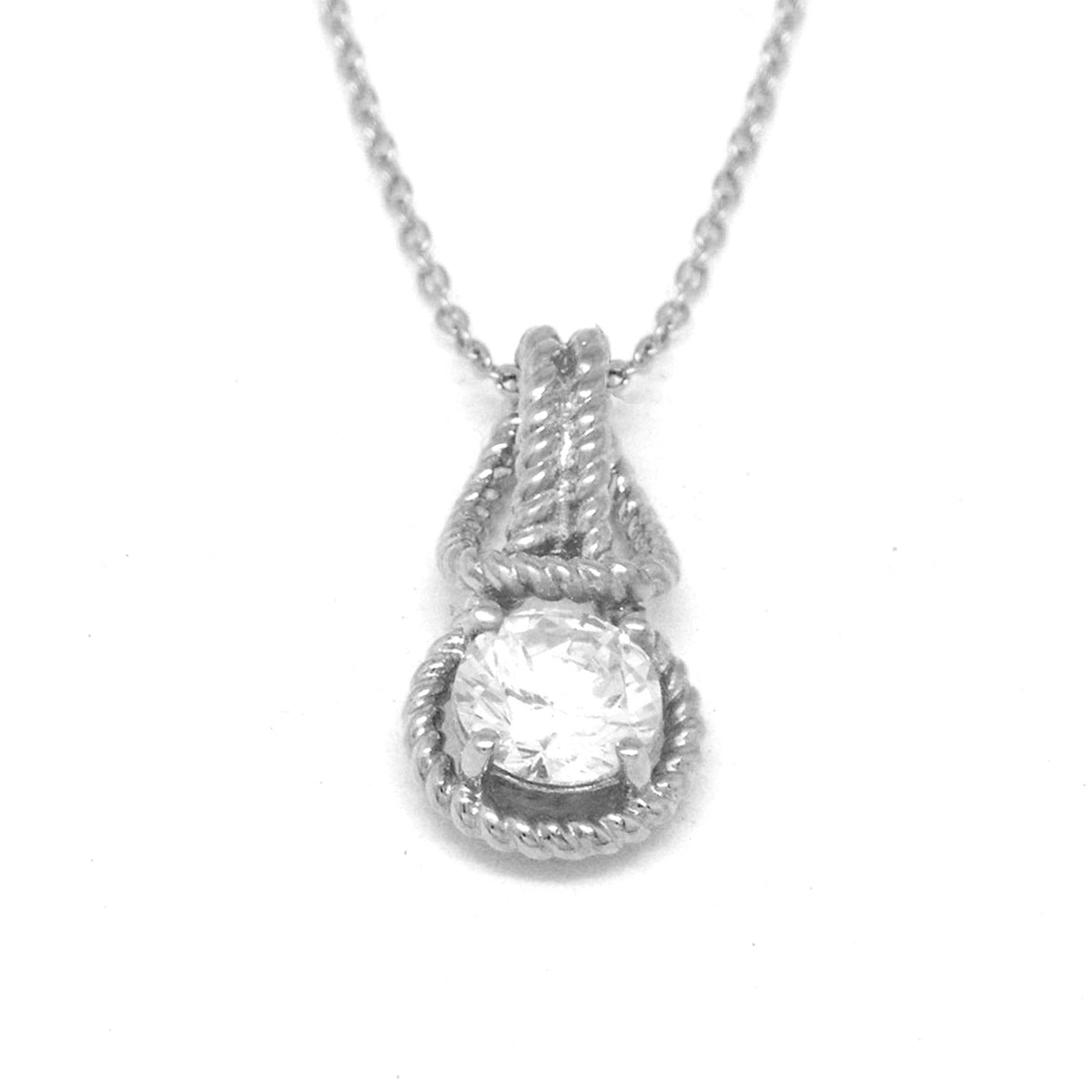 Love Knot Pendant Necklace 1 Carat Cubic Zirconia April Birthstone Sterling Silver