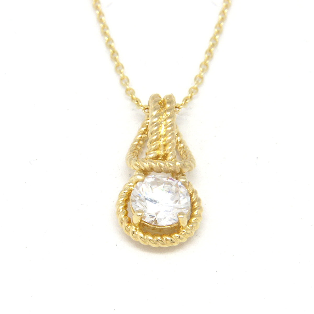 Love Knot Pendant Necklace 1 Carat Cubic Zirconia April Birthstone Gold Over Silver