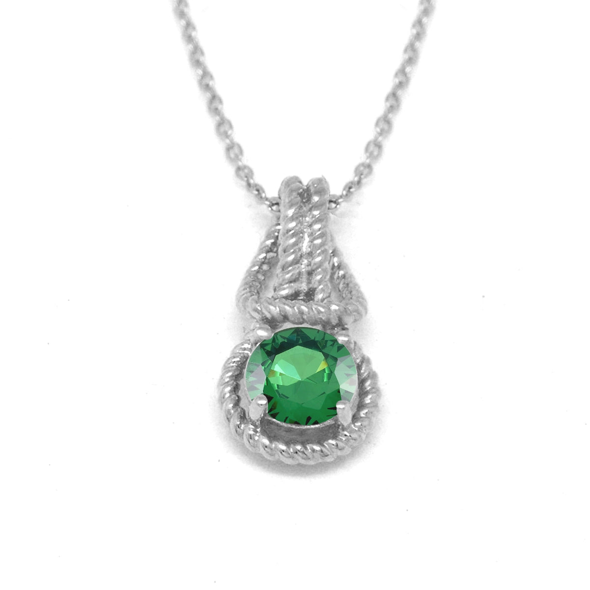 Love Knot Pendant Necklace 1 Carat Emerald May Birthstone Sterling Silver
