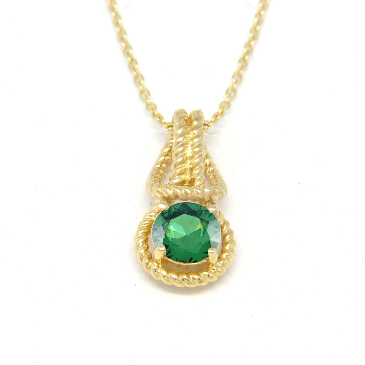 Love Knot Pendant Necklace 1 Carat Emerald May Birthstone Gold Over Silver