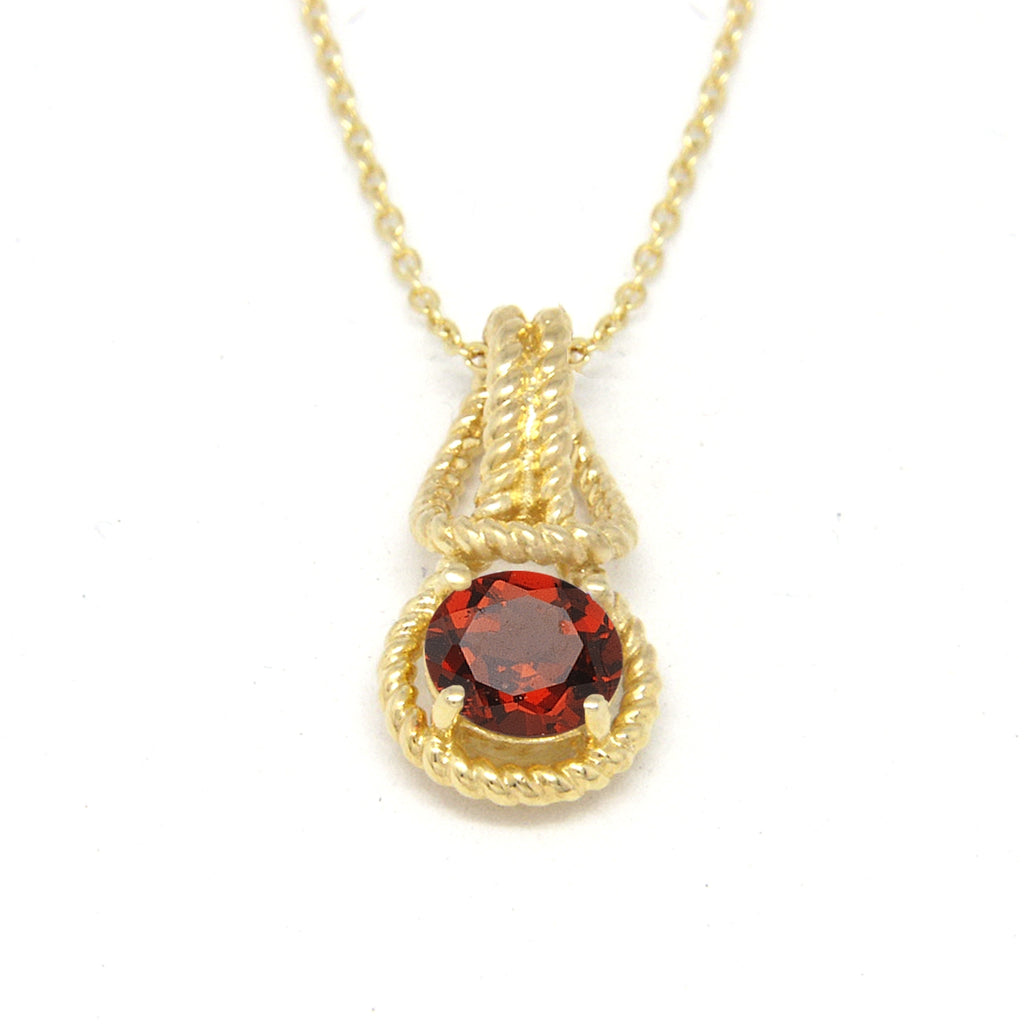 Love Knot Pendant Necklace 1 Carat Garnet January Birthstone Gold Over Silver