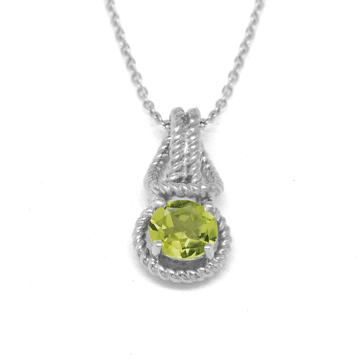 Love Knot Pendant Necklace 1 Carat Peridot August Birthstone Sterling Silver