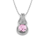 Love Knot Pendant Necklace 1 Carat Pink Tourmaline October Birthstone Sterling Silver